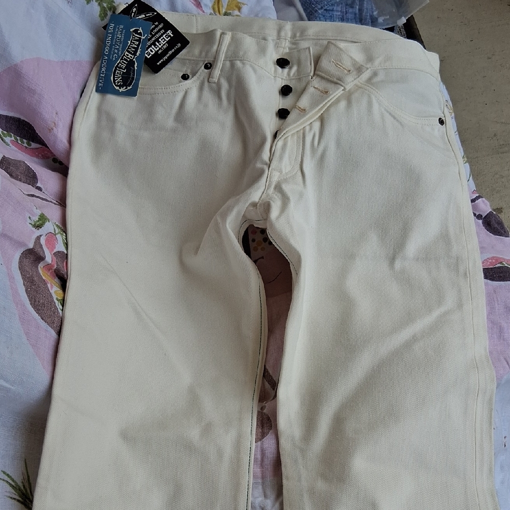 JAPAN Cream Straight-Leg Button-Fly Jeans